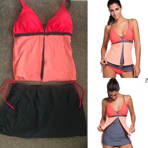 Pink/Gray Tankini Bathing Suit w/ Skirt